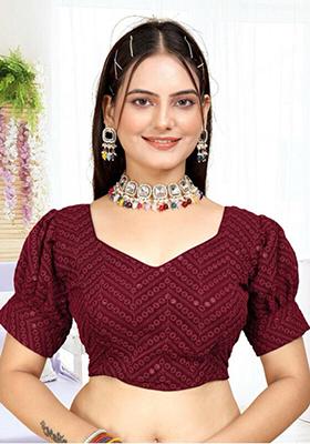 Maroon Sequin Embroidered Georgette Blouse