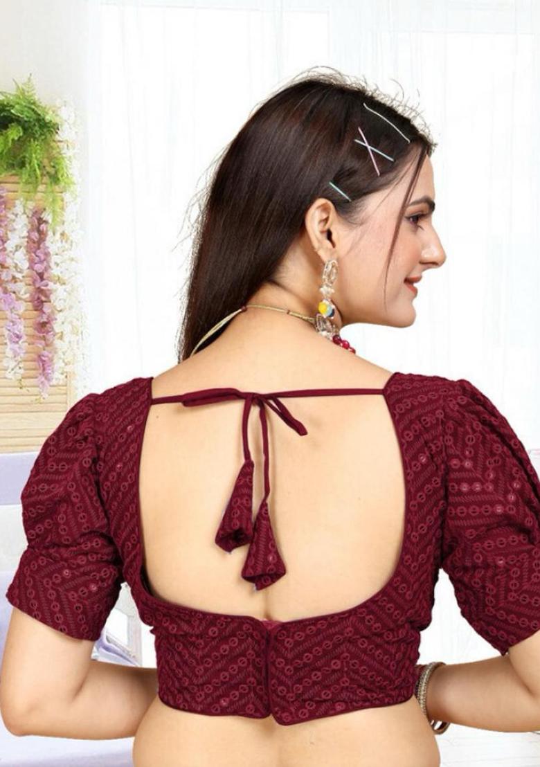 Maroon Sequin Embroidered Georgette Blouse