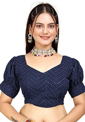 Navy Blue Sequin Embroidered Georgette Blouse
