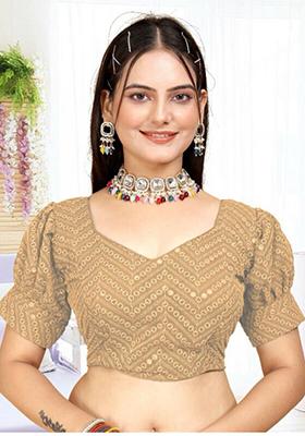 Beige Sequin Embroidered Georgette Blouse