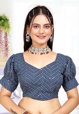 Grey Sequin Embroidered Georgette Blouse