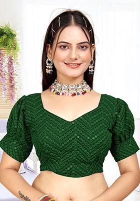 Green Sequin Embroidered Georgette Blouse