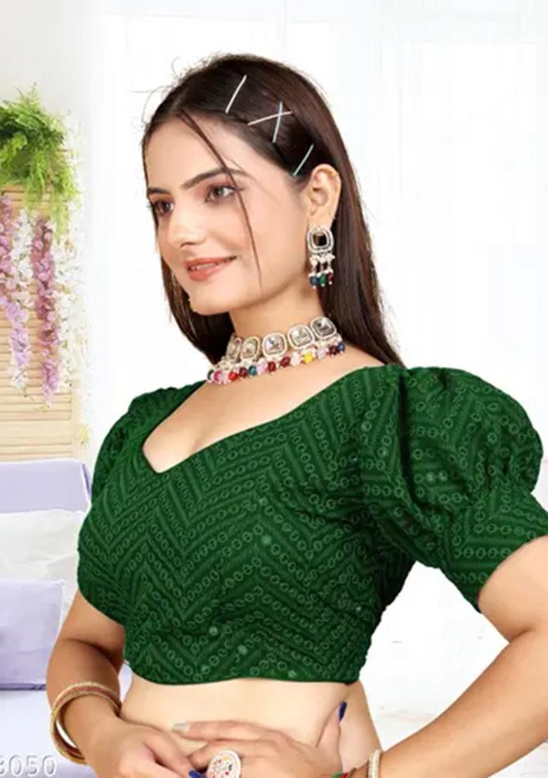 Green Sequin Embroidered Georgette Blouse