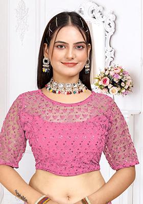 Pink Sequin Embroidered Georgette Blouse