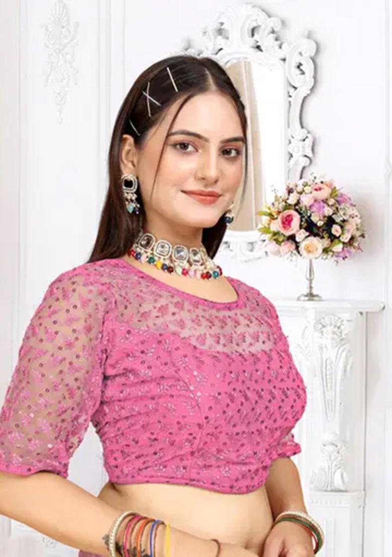 Pink Sequin Embroidered Georgette Blouse