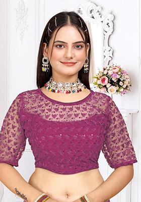 Purple Sequin Embroidered Georgette Blouse