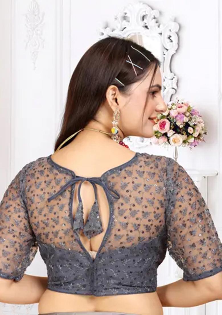 Grey Sequin Embroidered Georgette Blouse