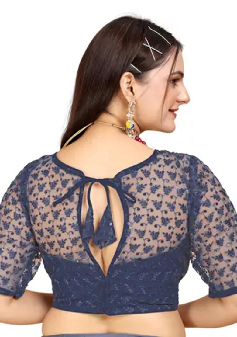 Navy Blue Sequin Embroidered Georgette Blouse