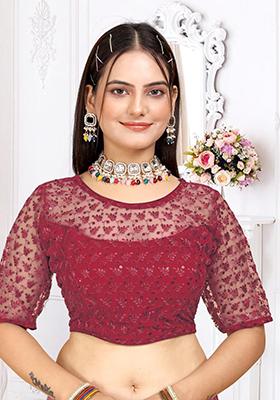 Red Sequin Embroidered Georgette Blouse