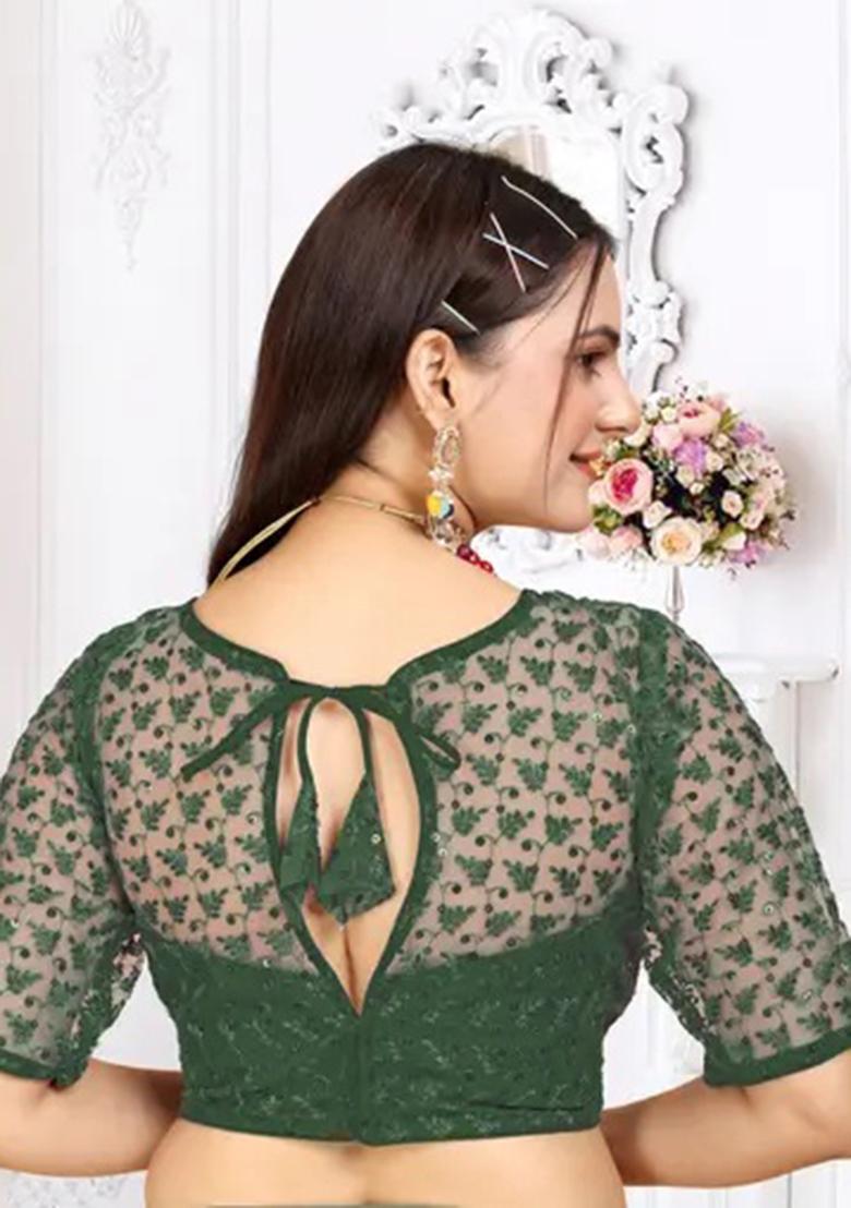 Green Sequin Embroidered Georgette Blouse