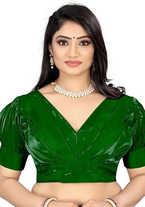 Shimmer Moss Green Mulmul Cotton Blouse - Jugnoo