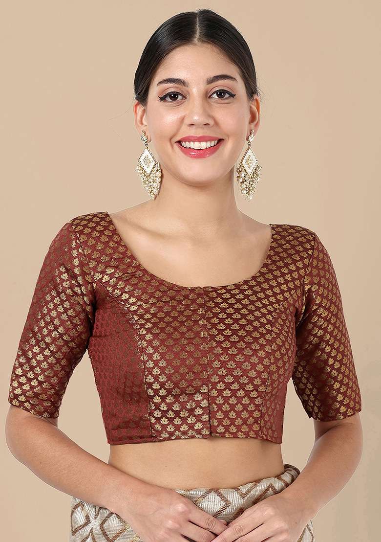Maroon Zari Work Art Silk Blouse - Indya