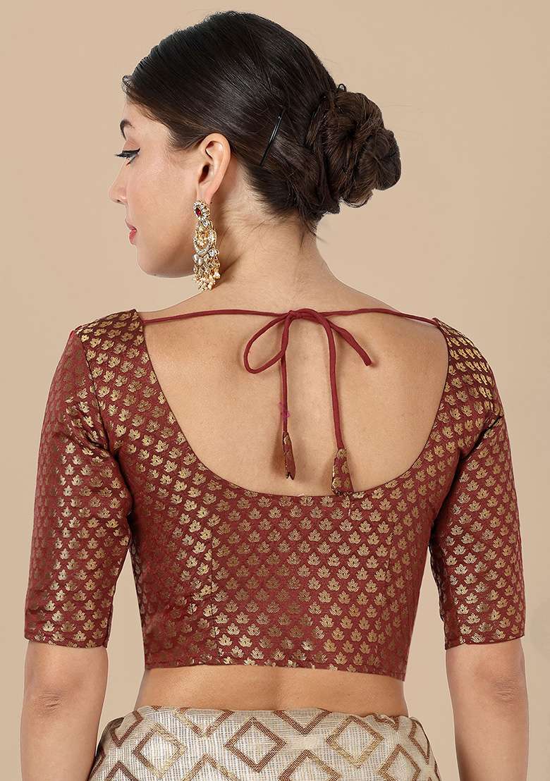 Maroon Zari Work Art Silk Blouse - Indya