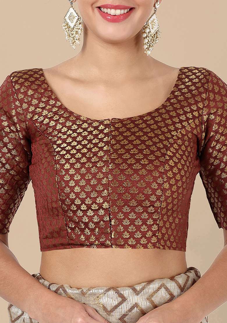 Maroon Zari Work Art Silk Blouse - Indya