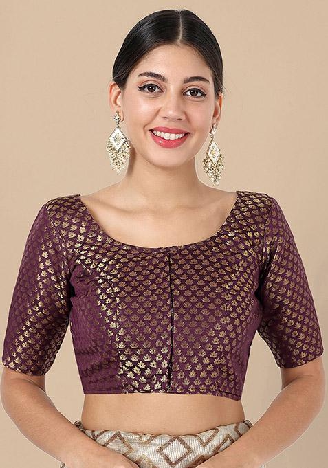 Wine Zari Work Art Silk Blouse