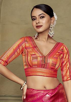 Orange Zari Work Art Silk Blouse