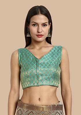 Light Green Zari Work Art Silk Blouse