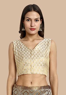 Off White Zari Work Art Silk Blouse