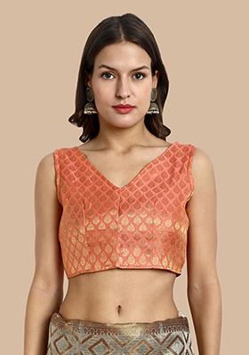 Peach Zari Work Art Silk Blouse