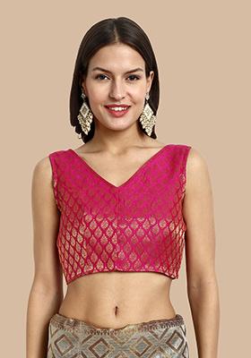 Pink Zari Work Art Silk Blouse
