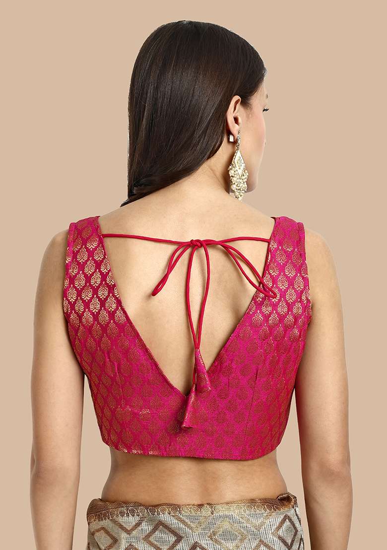 Pink Zari Work Art Silk Blouse - Indya
