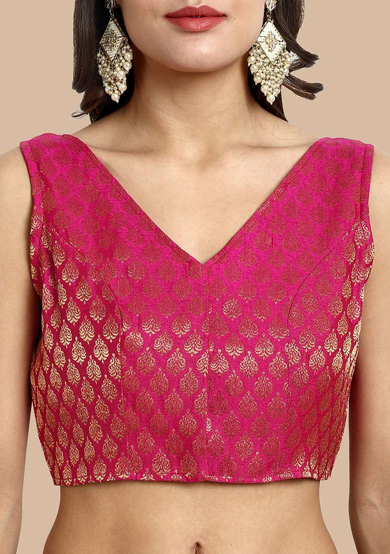 Pink Zari Work Art Silk Blouse - Indya