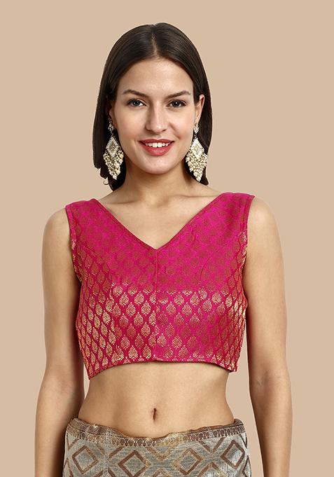 Grey - Polka Dot Zari Buti Viscose Silk Stitched Blouse