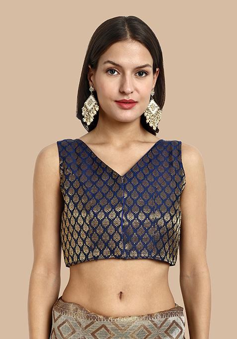 Blue Zari Work Art Silk Blouse