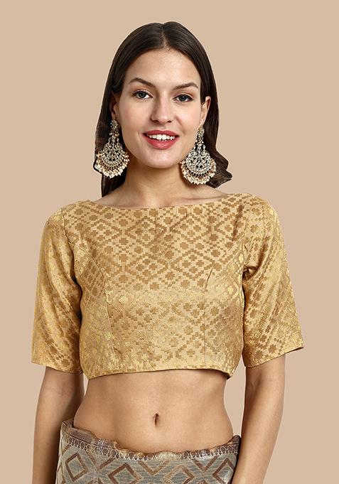 Beige Zari Work Art Silk Blouse