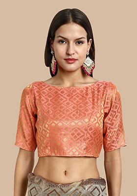 Peach Zari Work Art Silk Blouse