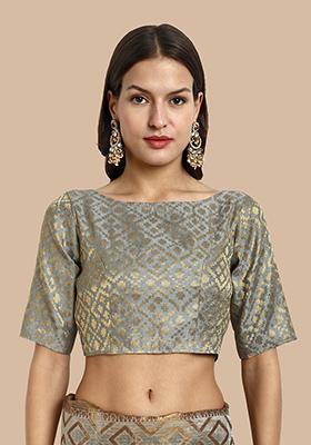 Grey Zari Work Art Silk Blouse
