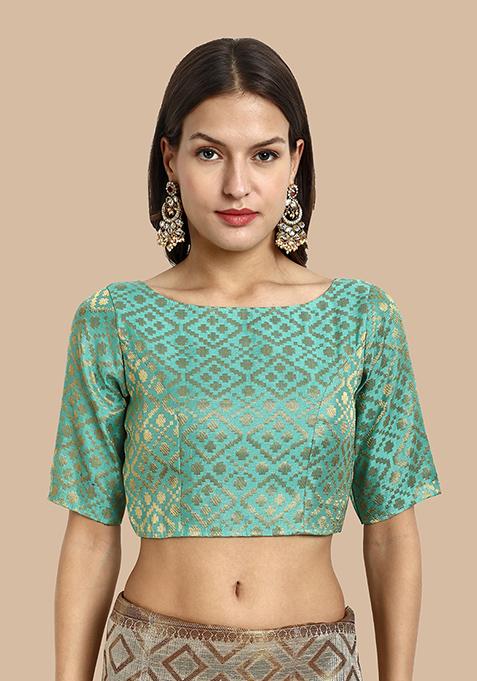 Light Green Zari Work Art Silk Blouse