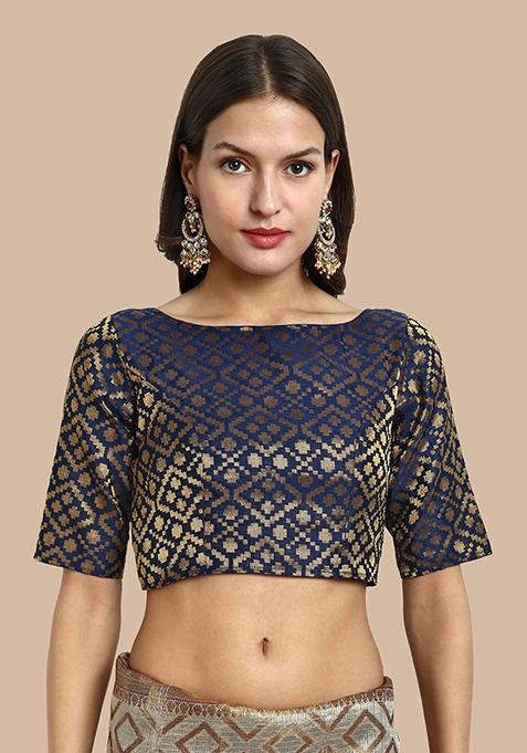Blue Zari Work Art Silk Blouse