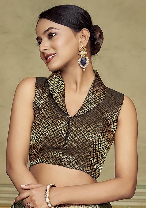 Black Zari Work Art Silk Blouse