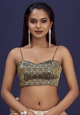 Bottle Green Zari Work Art Silk Blouse