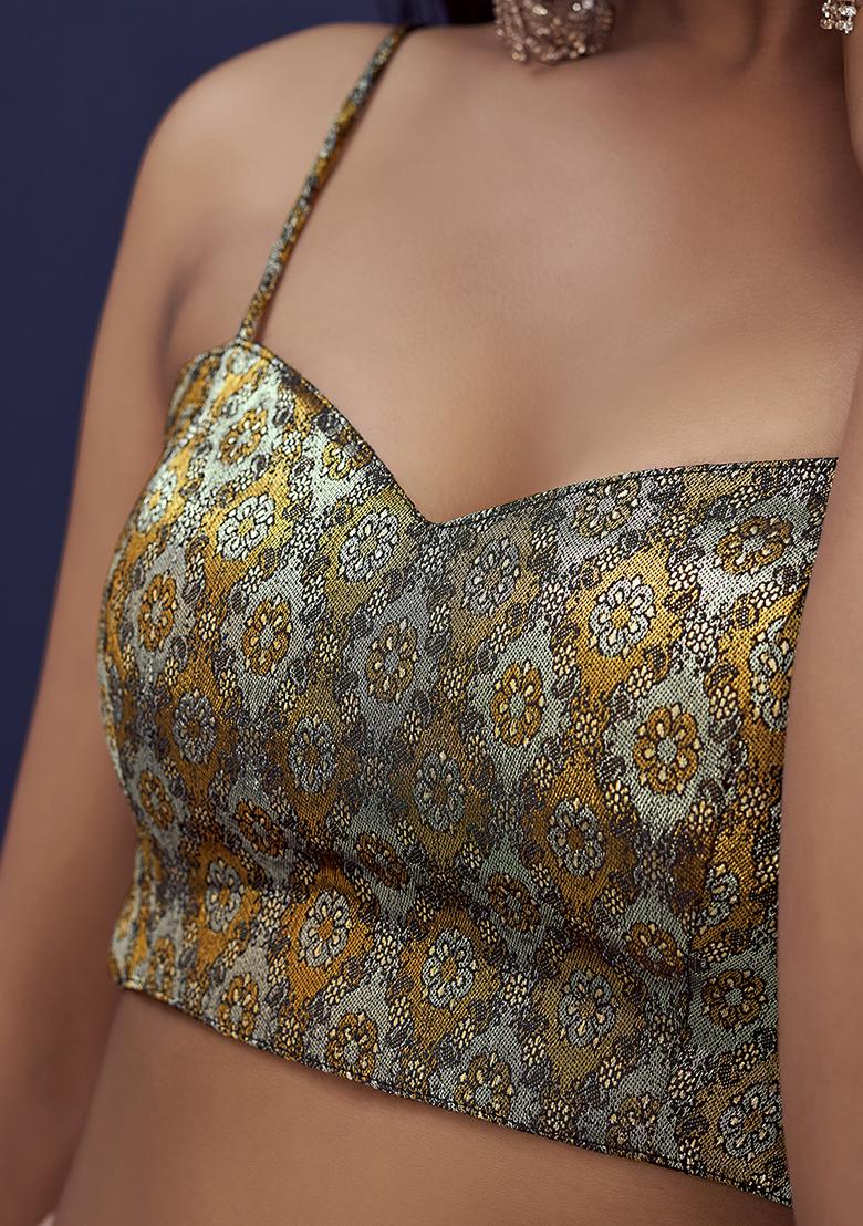 Bottle Green Zari Work Art Silk Blouse - Indya