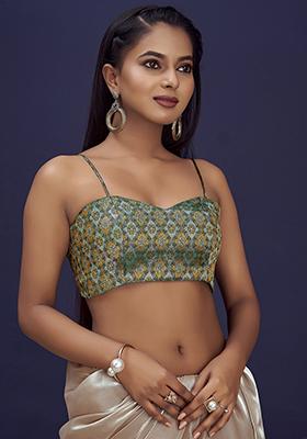 Bottle Green Zari Work Art Silk Blouse