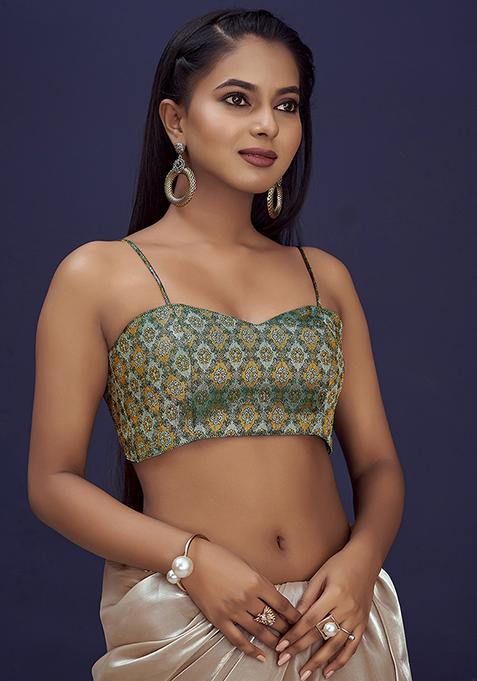 Bottle Green Zari Work Art Silk Blouse