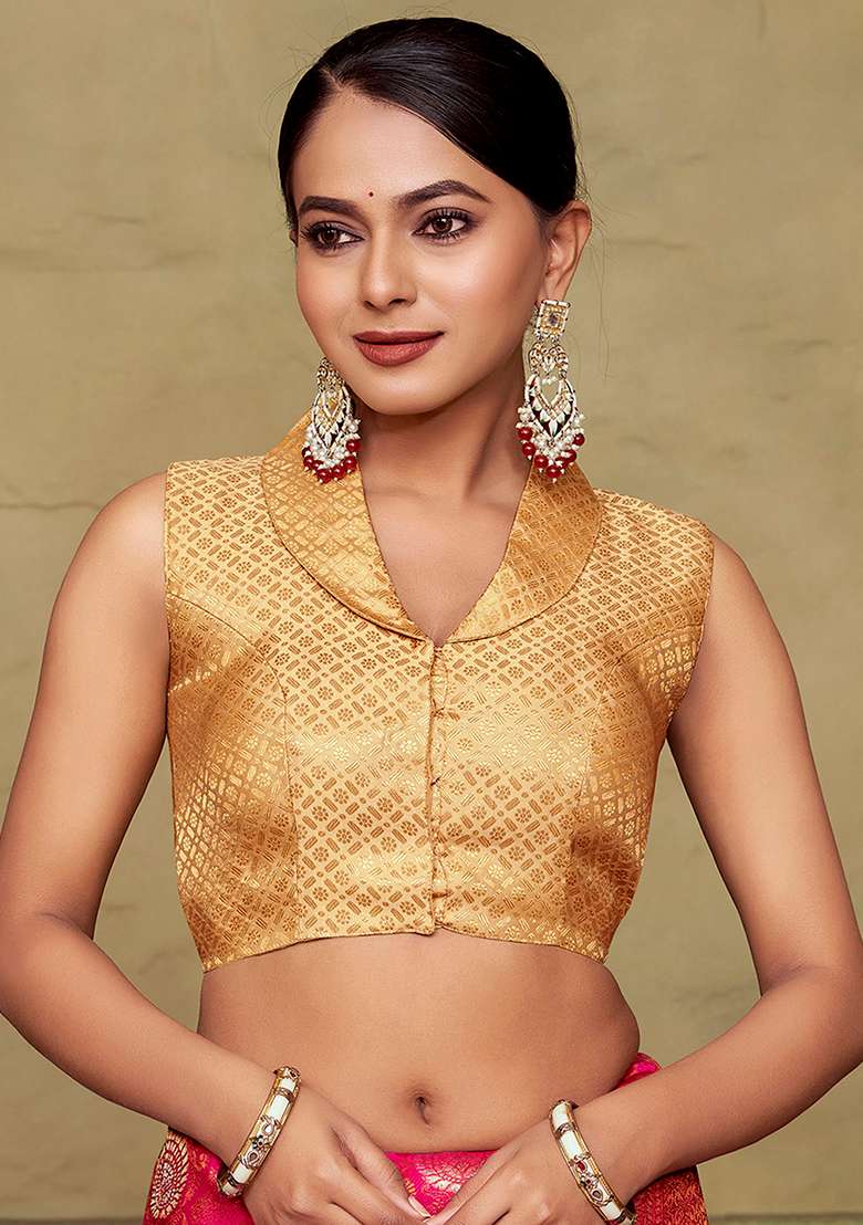 Chiku Brown Zari Work Art Silk Blouse - Indya