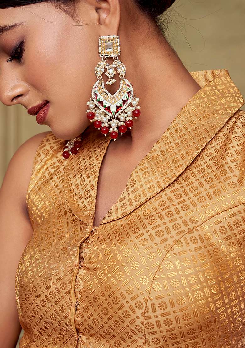 Chiku Brown Zari Work Art Silk Blouse - Indya
