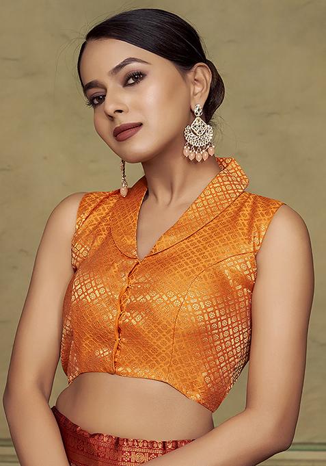 Orange Zari Work Art Silk Blouse
