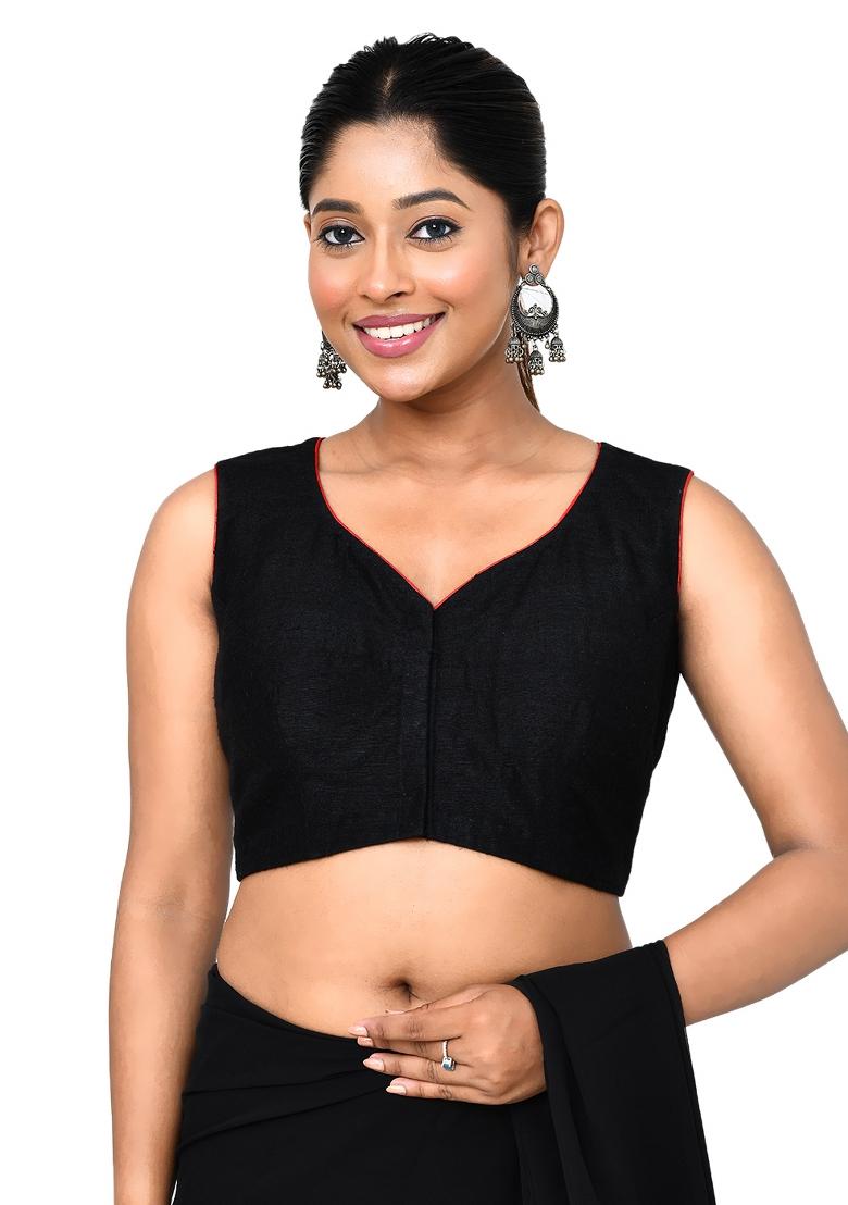 Black Embroidered Matka Silk Blouses