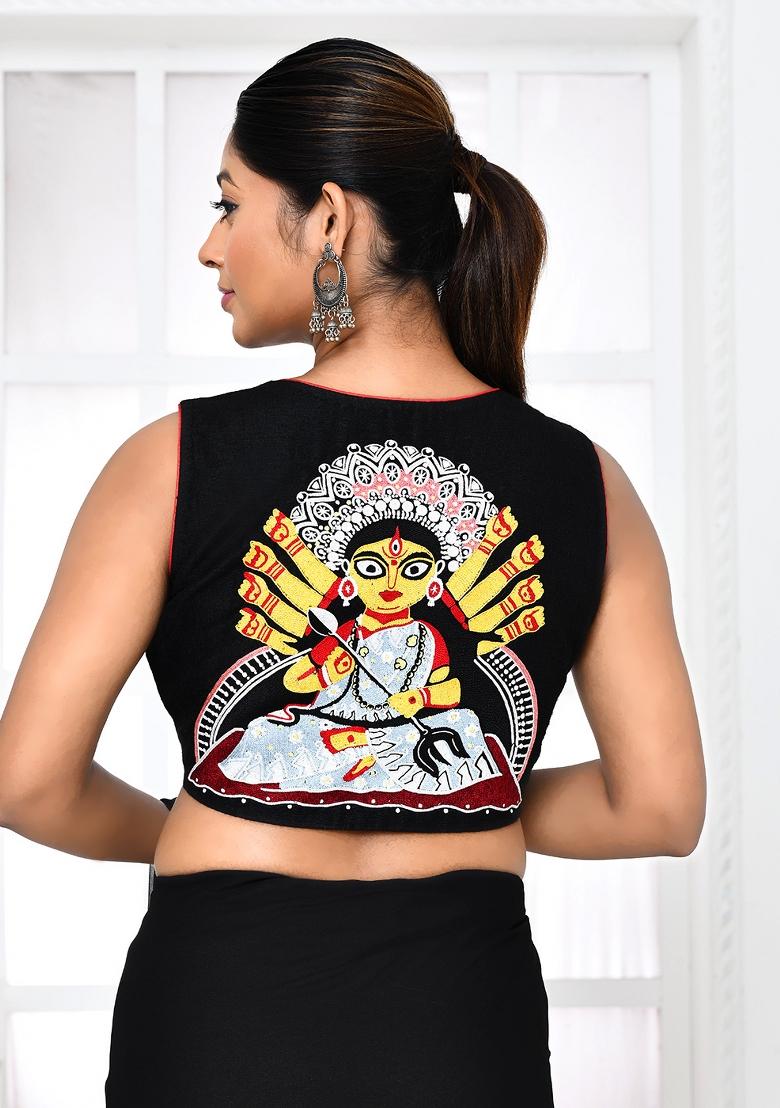 Black Embroidered Matka Silk Blouses