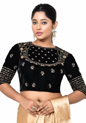 Black Embroidered Velvet Blouses