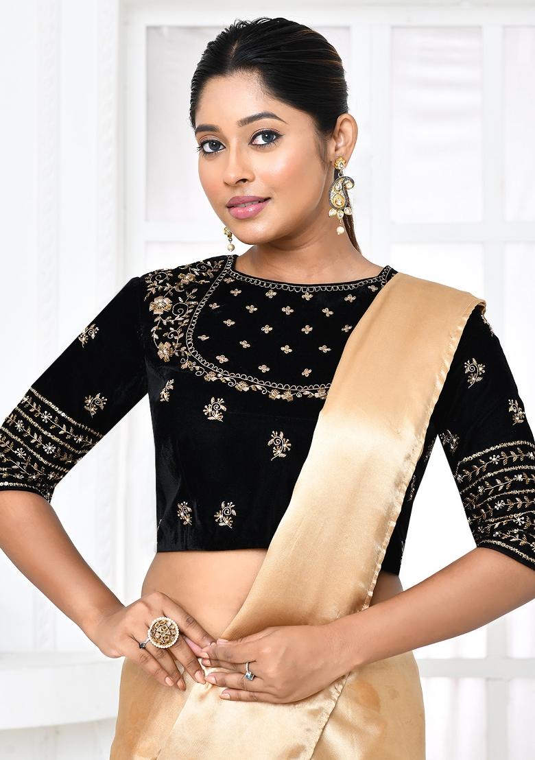 Black Embroidered Velvet Blouses