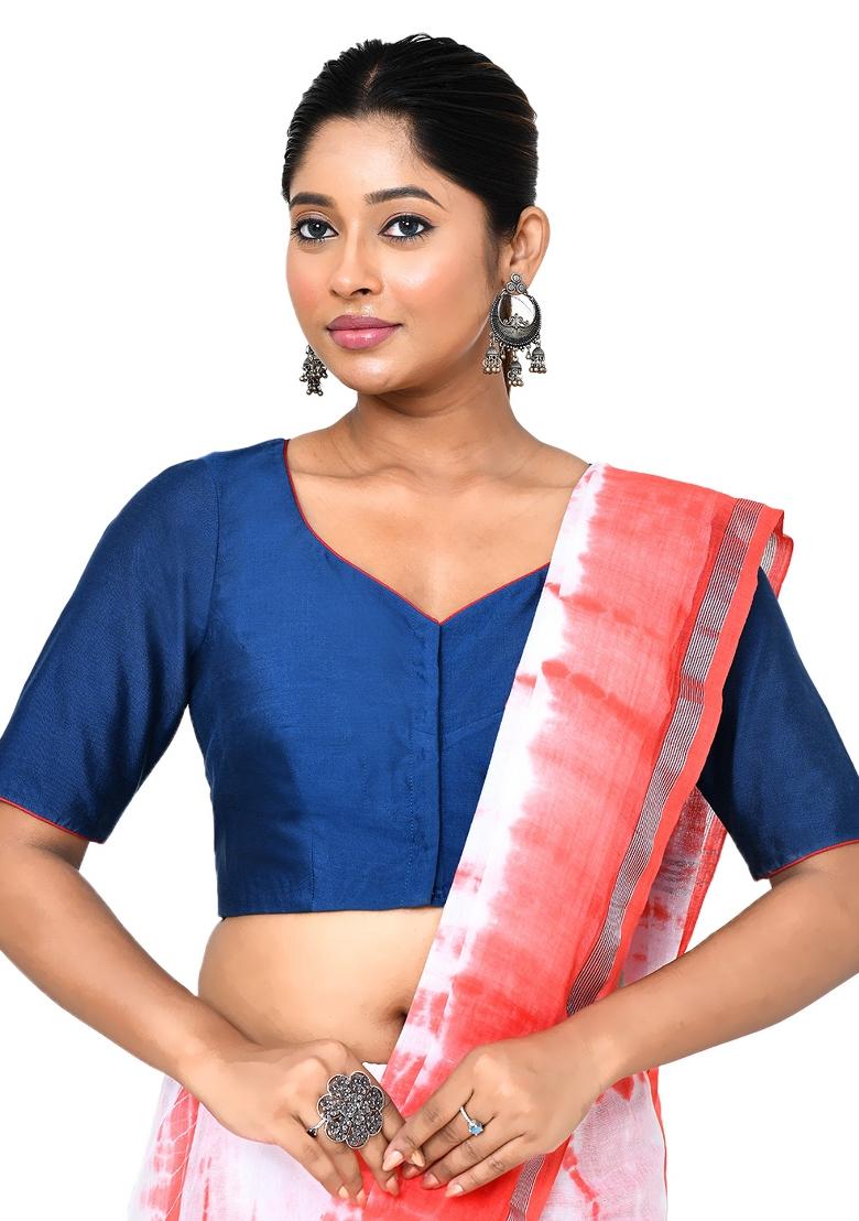 Dark Blue Embroidered Silk Blouses