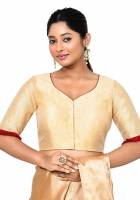 Golden Embroidered Raw Silk Blouses