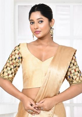 Golden Embroidered Raw Silk Blouses