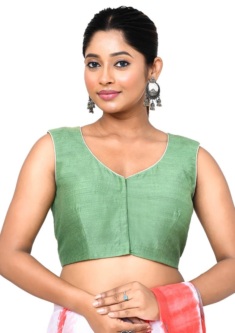 Green Embroidered Matka Silk Blouses