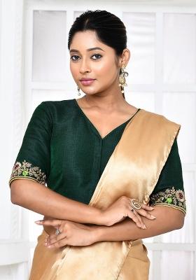 Green Embroidered Raw Silk Blouses
